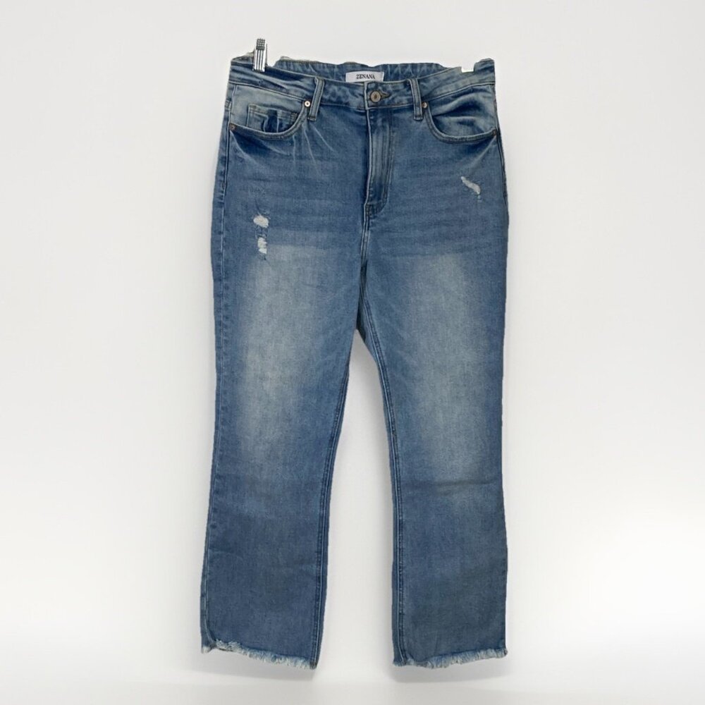 Zenana Jeans Size 30 Straight Leg High Rise Frayed Hem Crop Light Wash Stretch